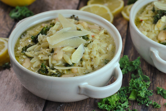 Cannellini Bean Lemon Pesto Orzo Soup