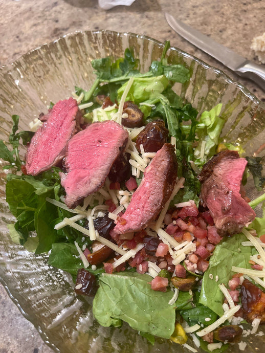 Steak Salad with pancetta and pinenuts