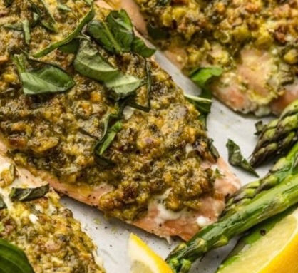 Herb and Pistachio Crusted Salmon with Asparagus