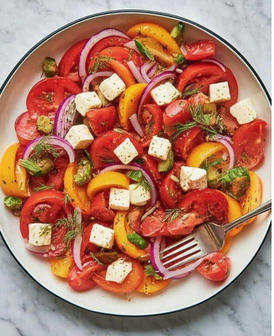 Fresh Tomato and Cucumber Salad with Feta and Herbs