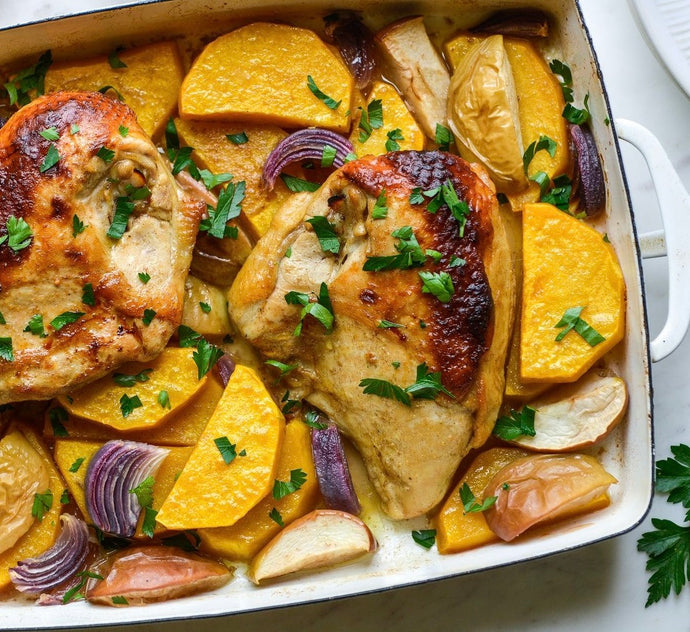 Roast Chicken with Apples and Squash