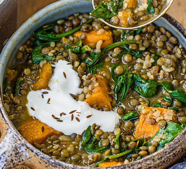 Lentil, Spinach and Butternut Squash with a Creamy Coconut Sauce
