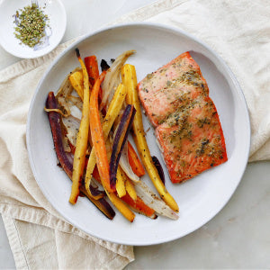 Sheet Pan Maple-Mustard Salmon with Glazed Carrots