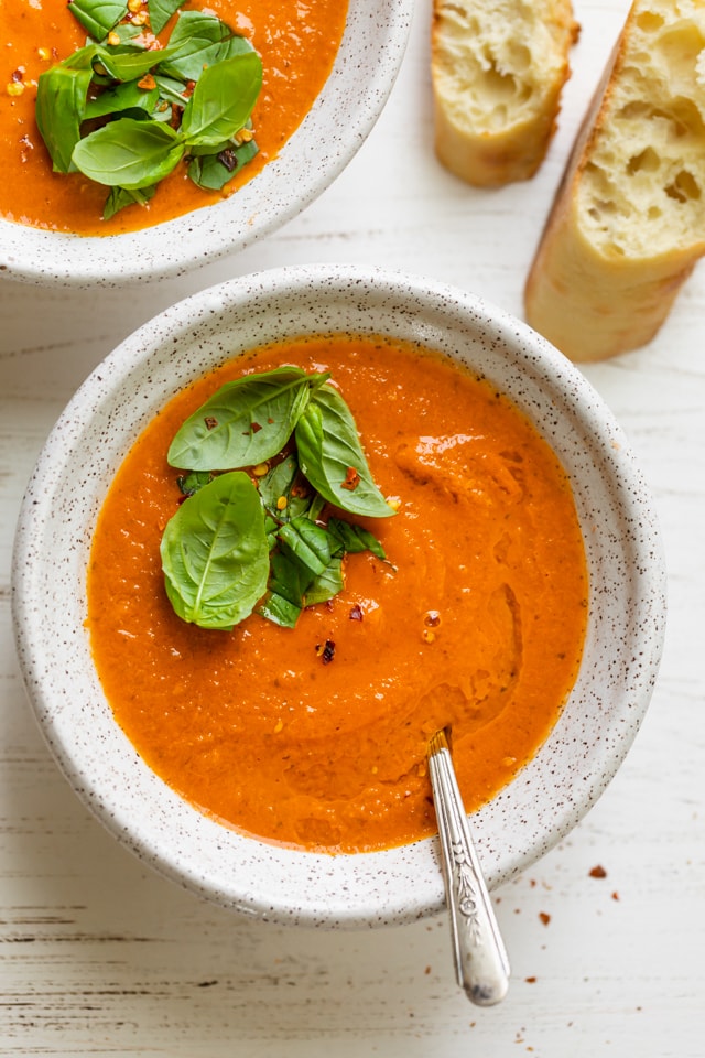 Roasted Tomato Soup with Basil ~ From the Freezer