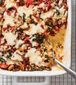 Rustic Polenta Casserole with Mushrooms and Swiss Chard